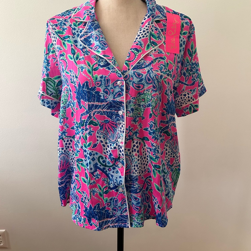 Lilly Pulitzer Plumeria Pink Untamed Hearts PJ Top